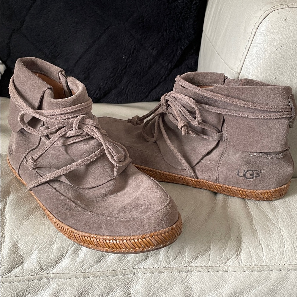 UGG Women's Suede Ankle Booties in Taupe Gray